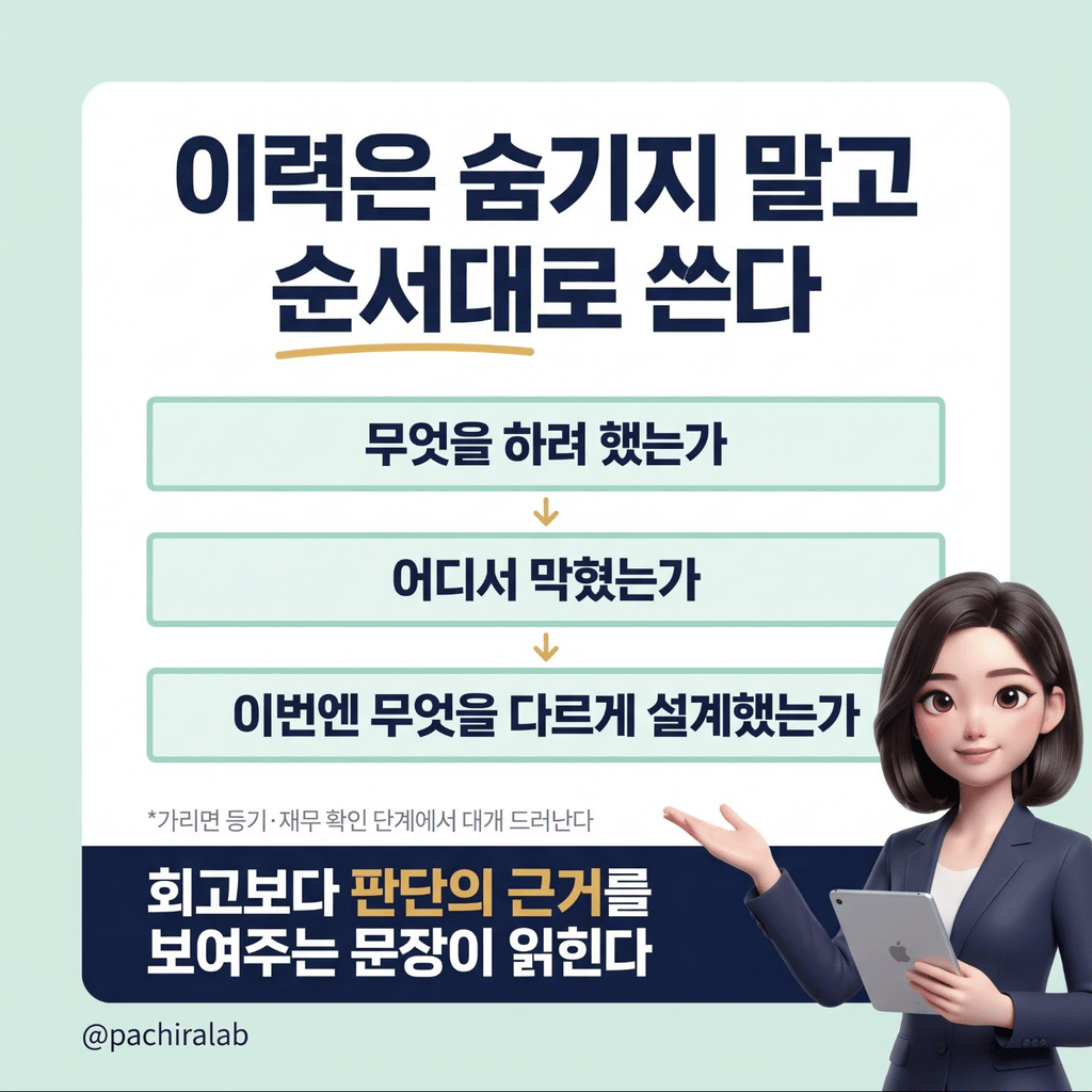 이력을 쓰는 순서 도식